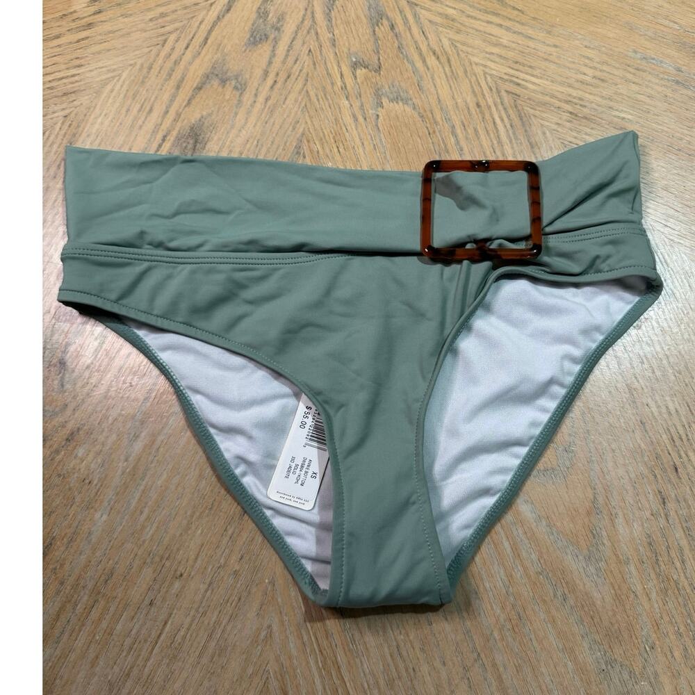 WeWoreWhat Annie Bikini Bottoms foldover waistline and a tortoise buckle sage xs